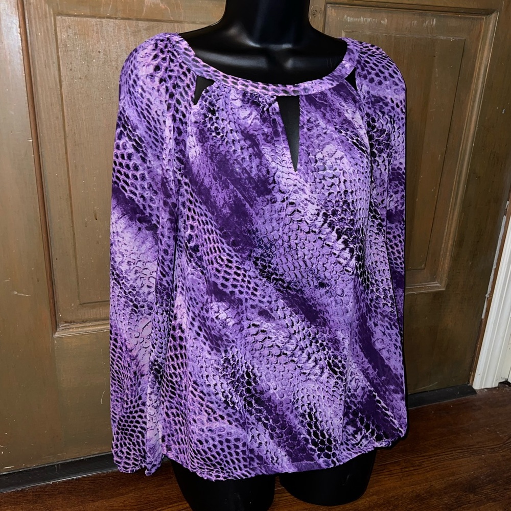 Jennifer Lopez Purple Snakeskin Print Cut Out Long Sleeve Y2K Blouse Size L - Picture 4 of 10